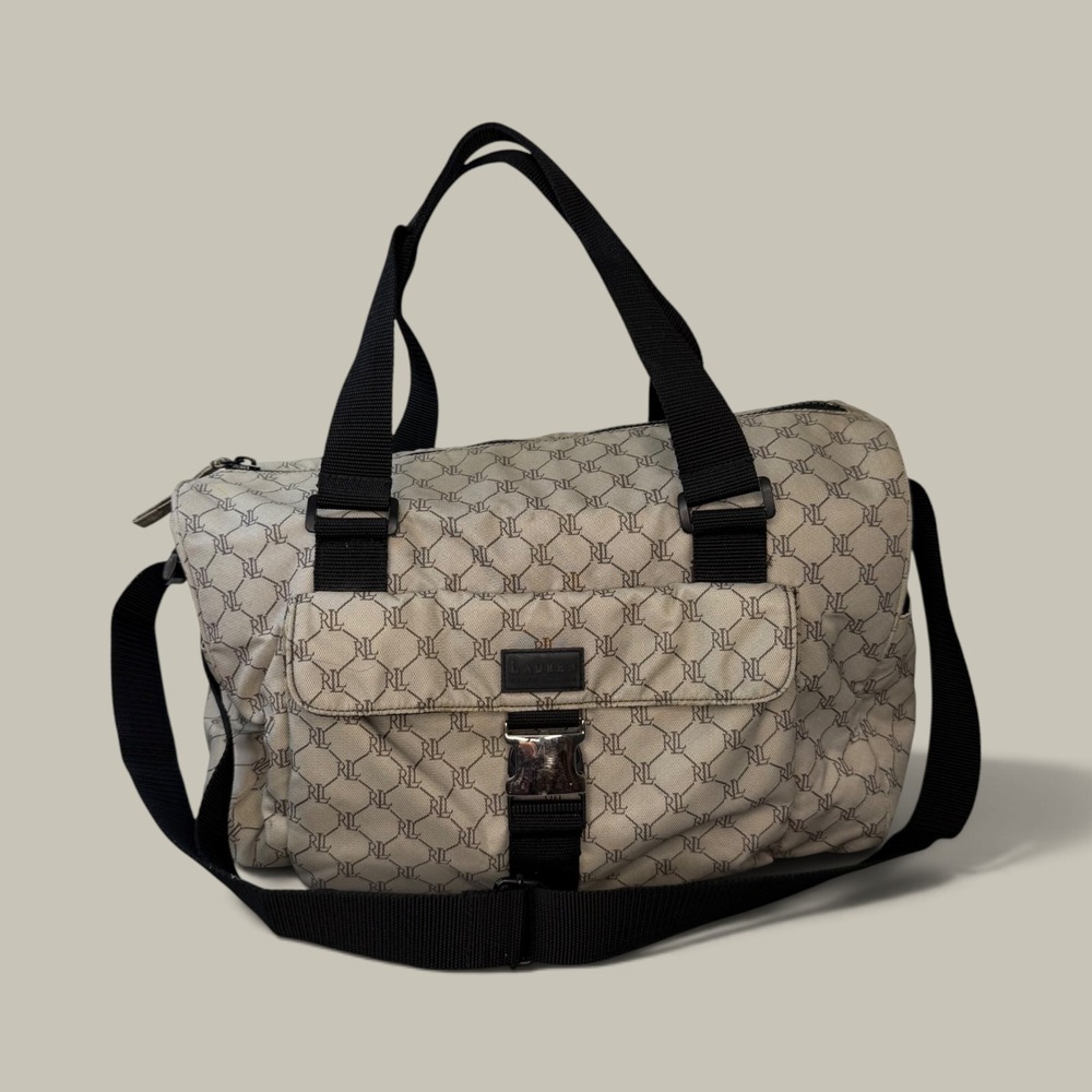 Lauren Ralph Lauren Monogram Bag Tan Strap Travel Weekend Purse Carry On Bag